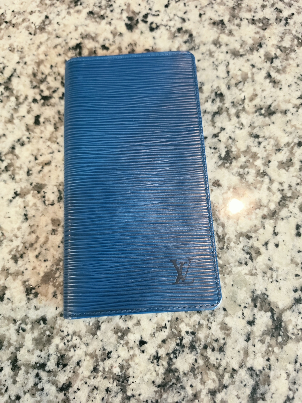 Louis Vuitton Blue Epi Leather Long Wallet with Embossed LV